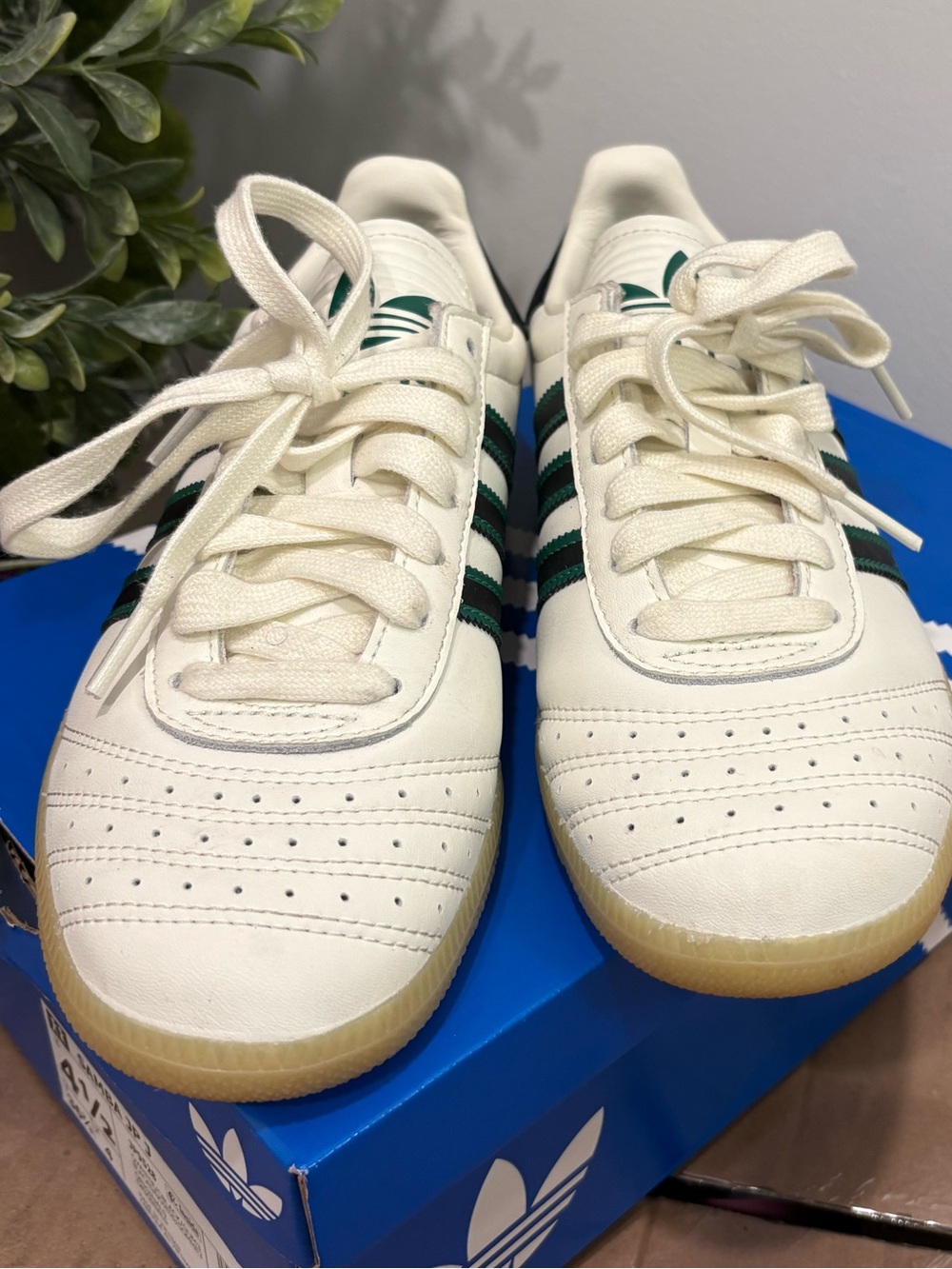 adidas Kids White Sneakers with Green Stripes